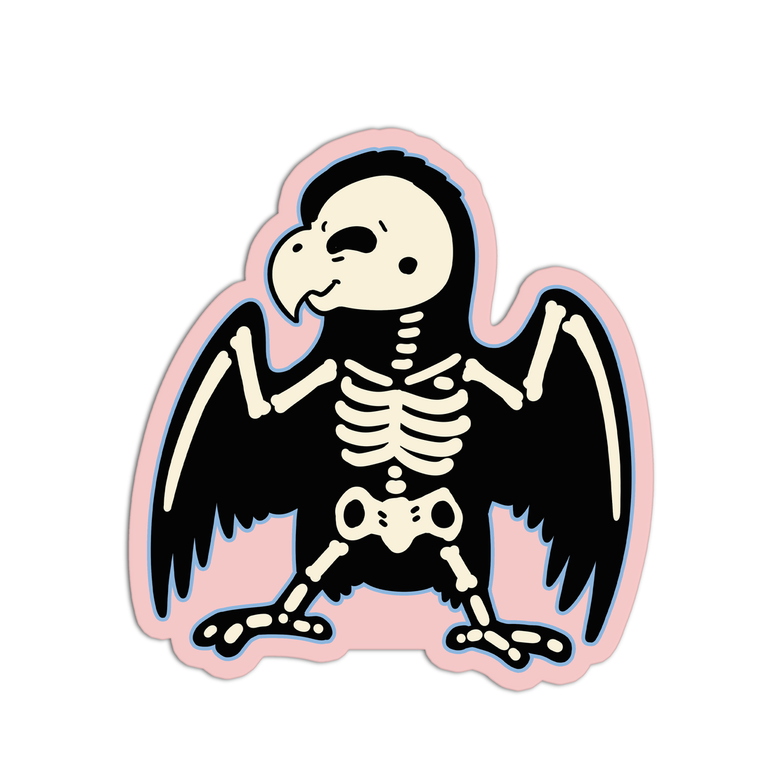 Skeletal bird design on a pink background