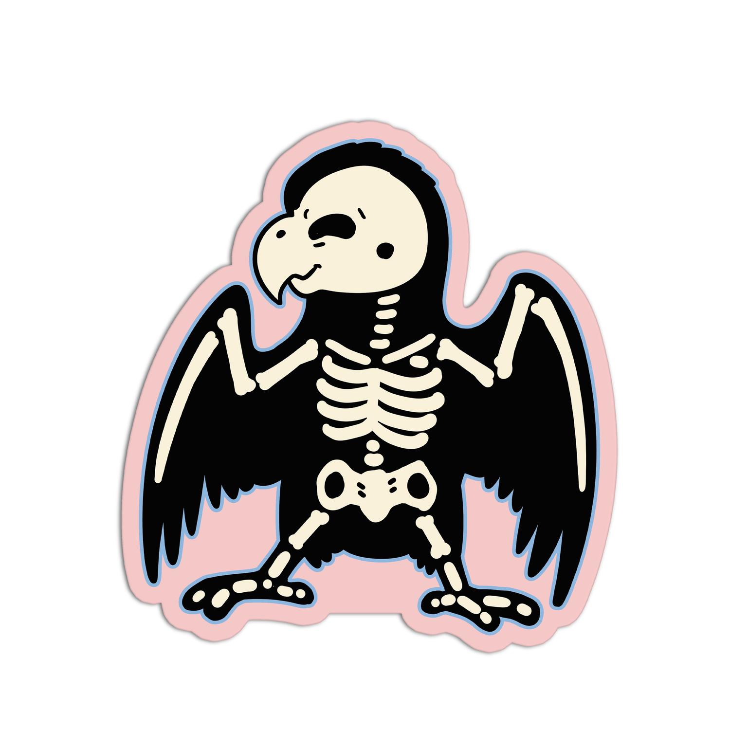 Skeletal bird design on a pink background