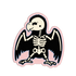 Skeletal bird design on a pink background