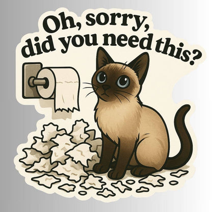 Cartoon cat with toilet paper and text &