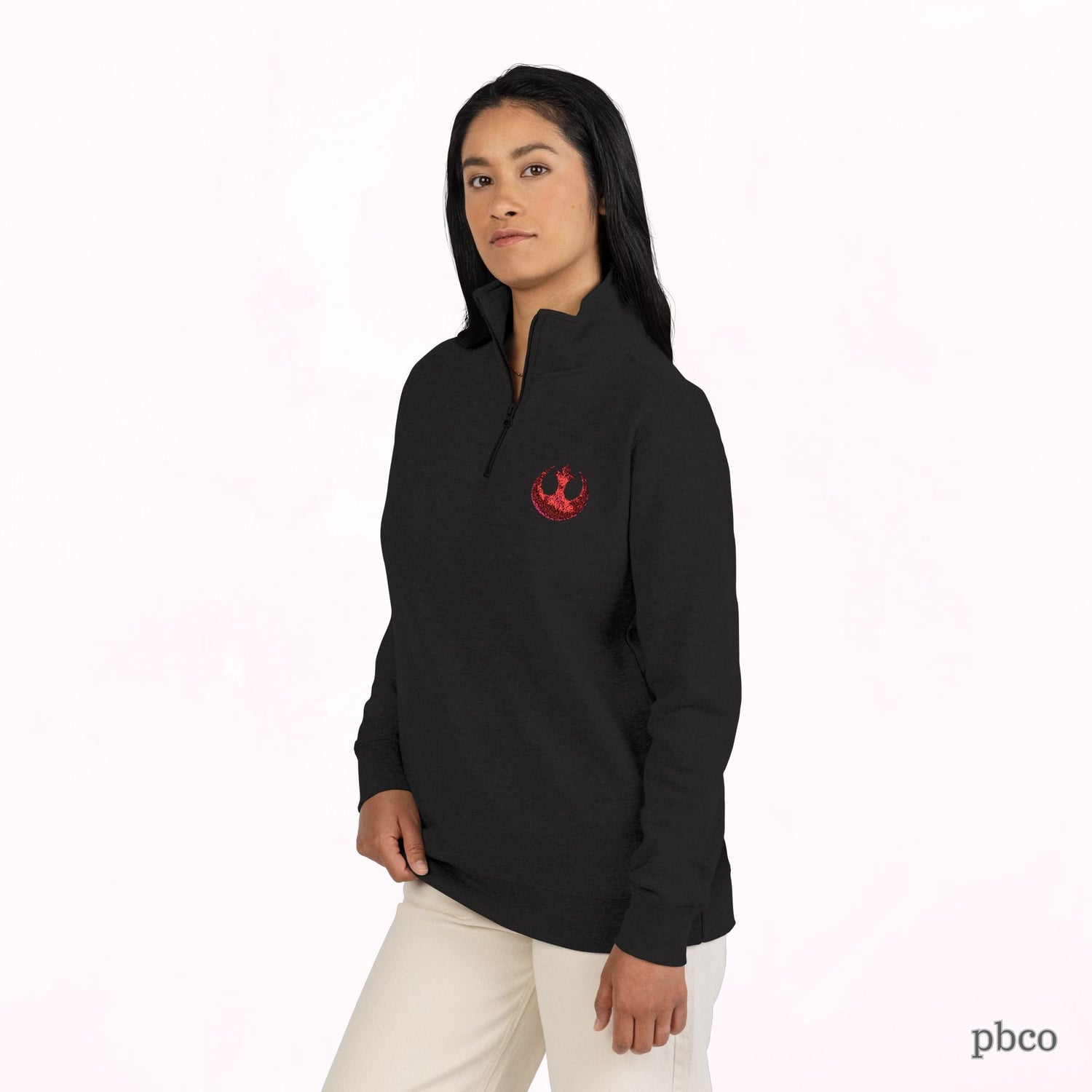 Embroidered Rebel Emblem Quarter-Zip Pullover