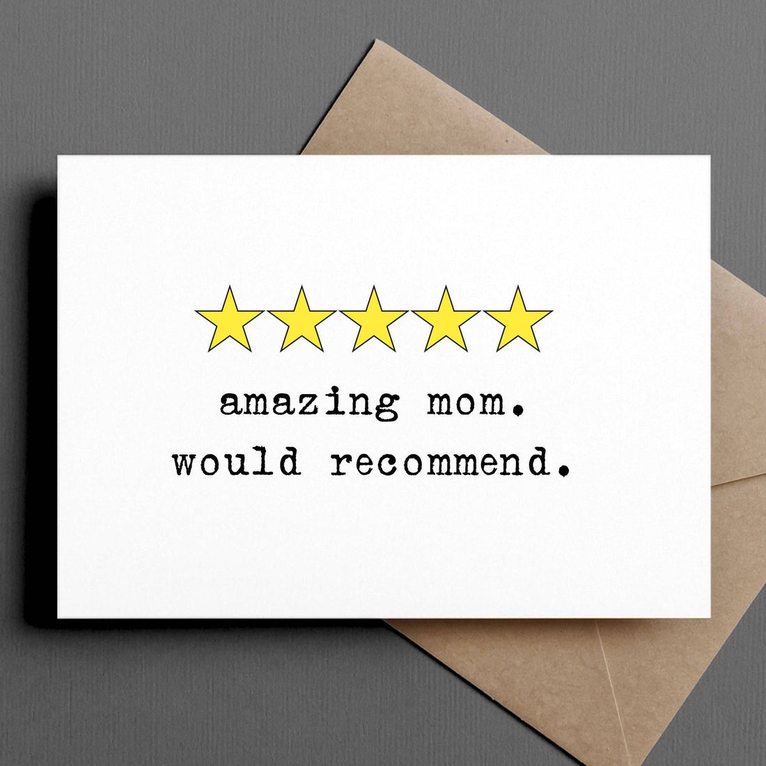 Card with five yellow stars and text &