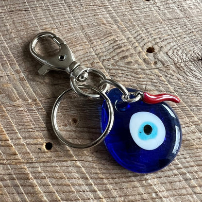 SariBlue® Blue Teardrop Evil Eye Keychain with Red Cornicello Charm