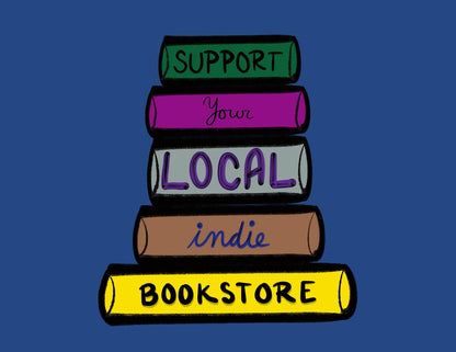Stack of books with text &