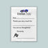 The image is a white card with a blue car and a checkered flag, along with a message expressing gratitude.