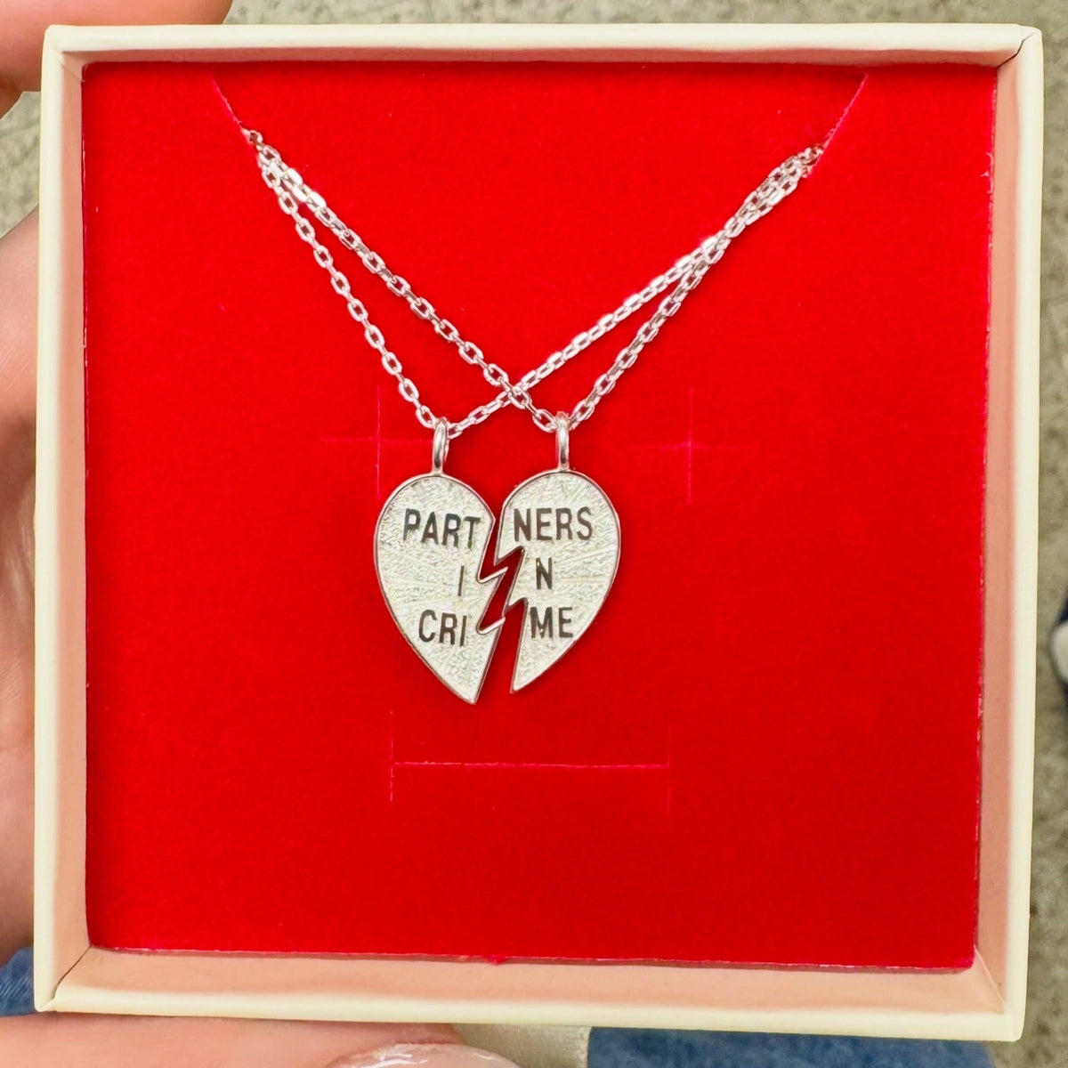 Silver Broken Heart Necklace Set - &