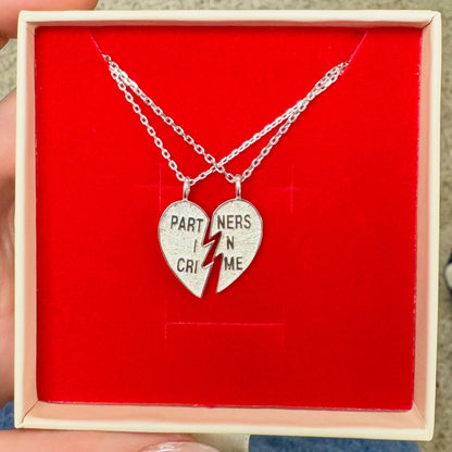 Silver Broken Heart Necklace Set - &