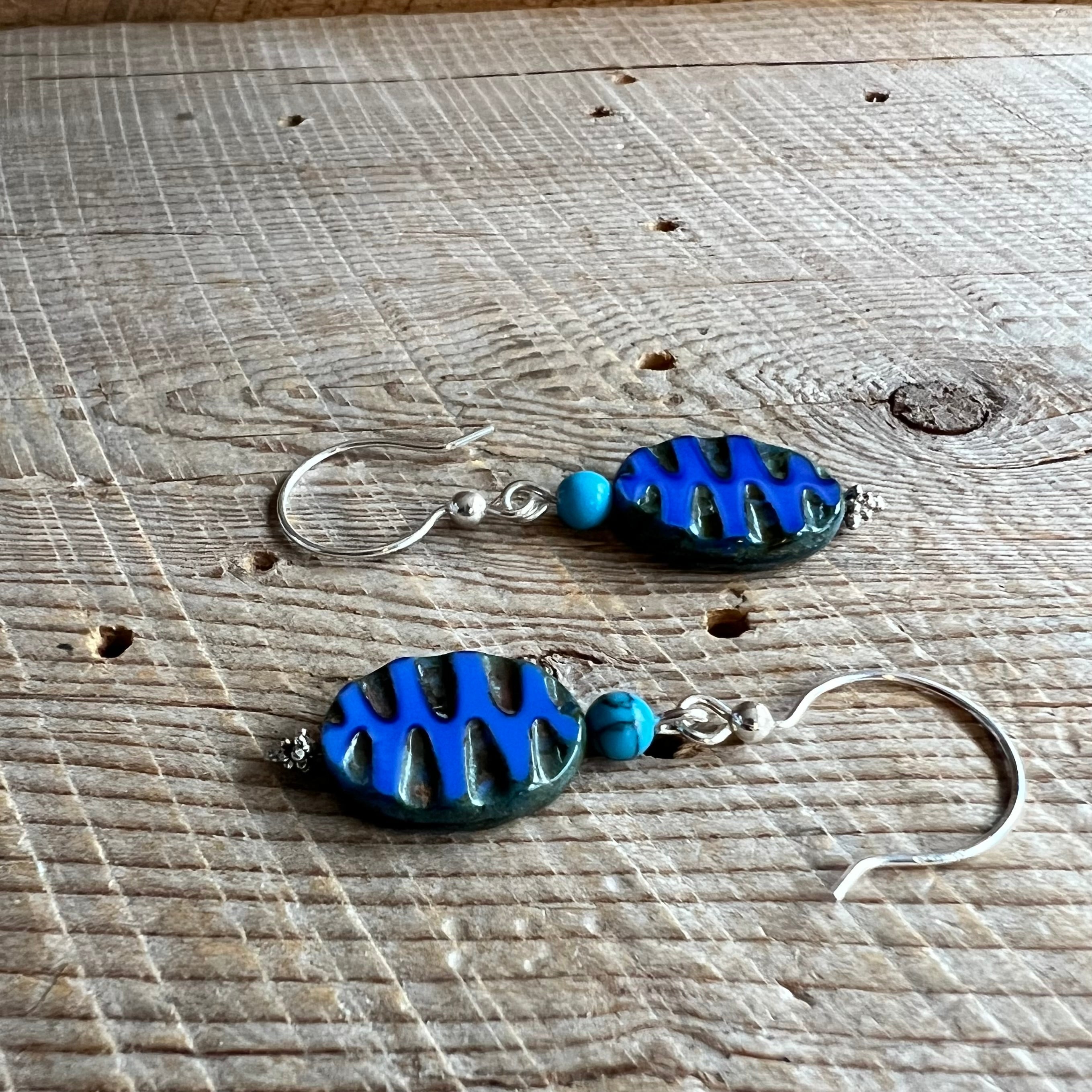 SariBlue® Tiger Tiger Blue Czech Glass Beads Earrings
