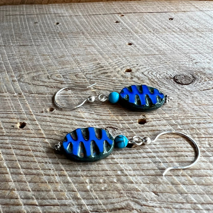 SariBlue® Tiger Tiger Blue Czech Glass Beads Earrings