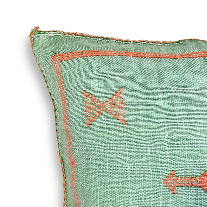 Green Sabra Cactus Silk Kilim Pillow Cover | Handwoven Moroccan Home Decor