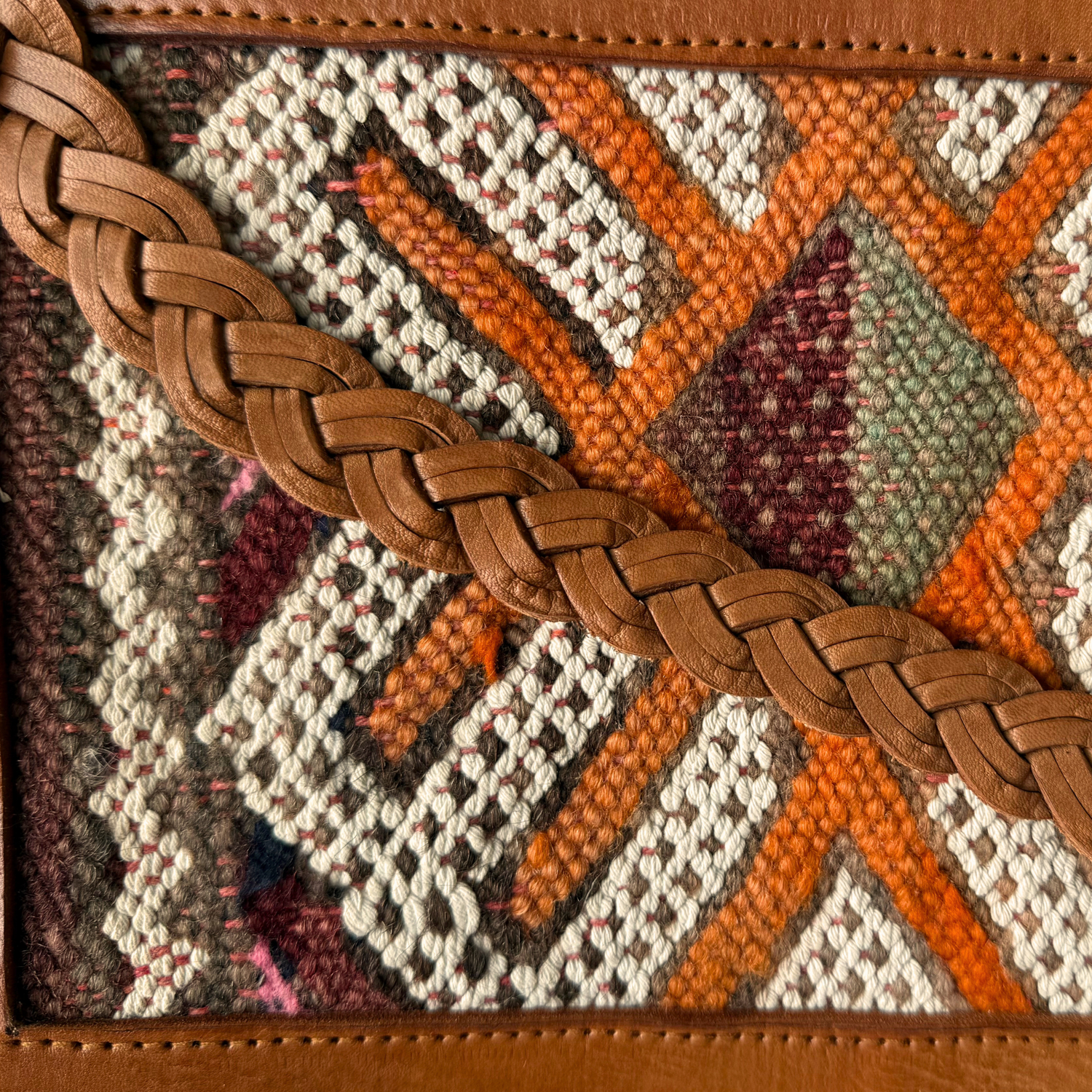 Leather &amp; Kilim Crossbody Bag – Handmade in Morocco from Full-Grain Vegetable-Tanned Leather