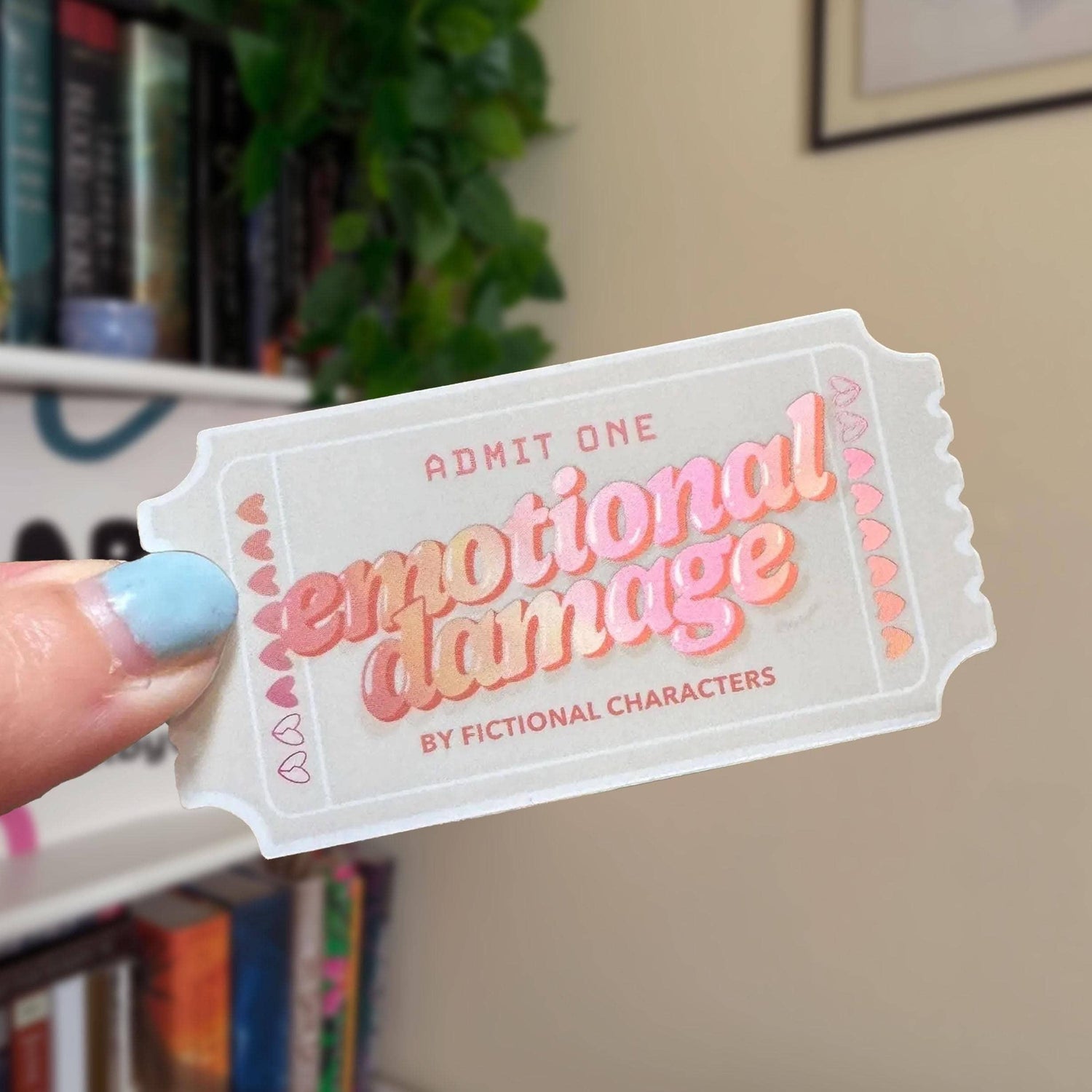 Ticket-shaped sticker with &