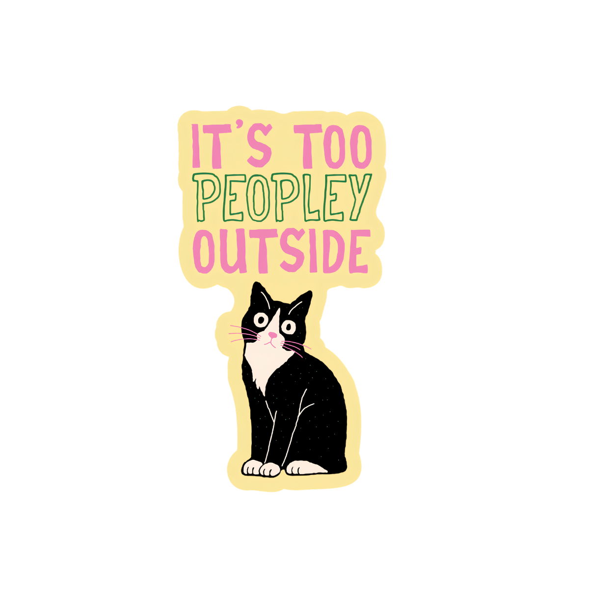 Sticker with a cat illustration and text &