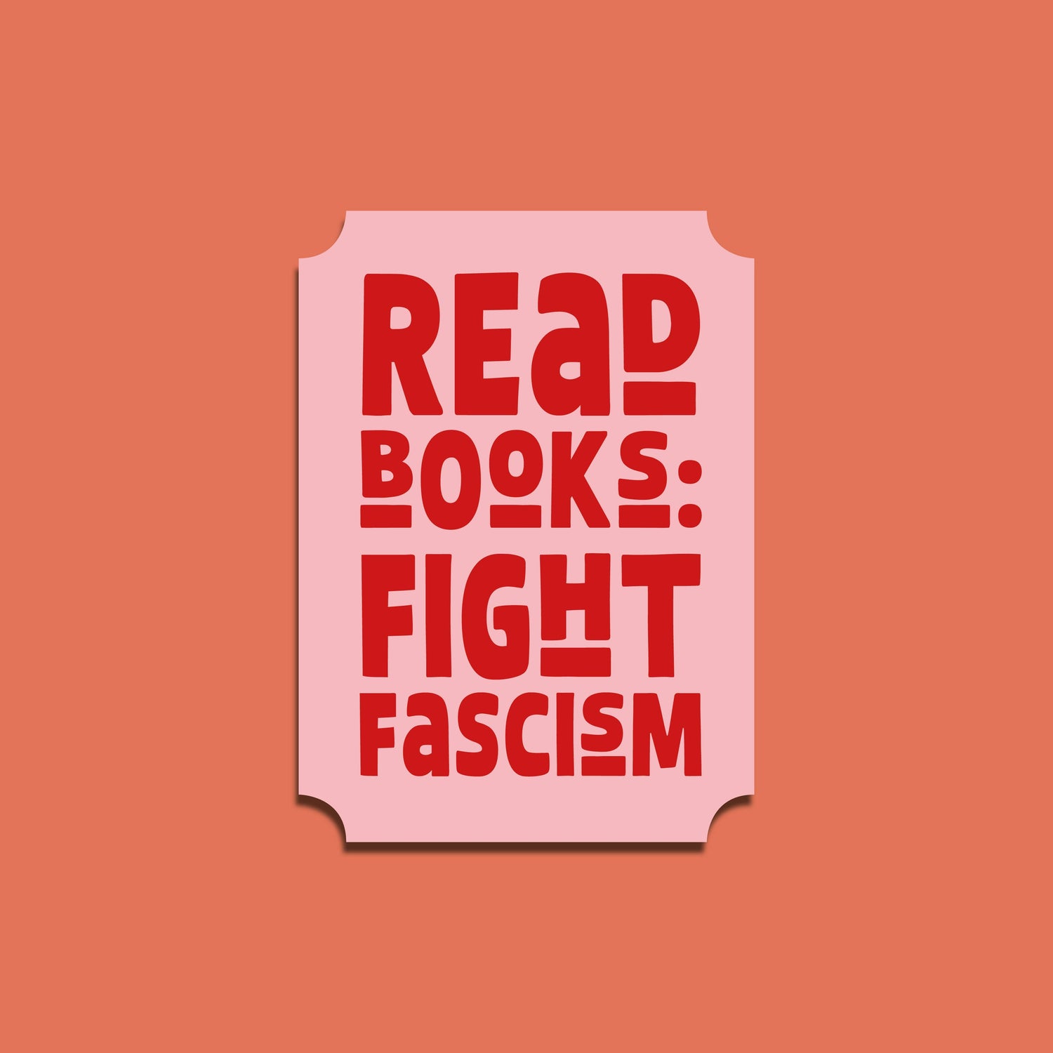 Pink sticker with red text &