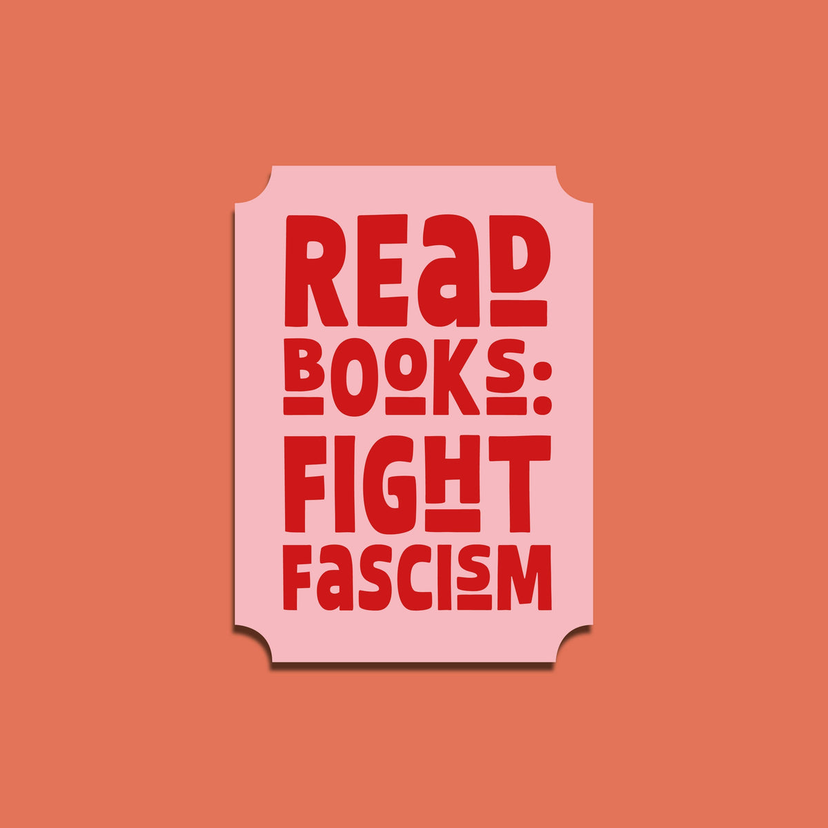 Pink sticker with red text &
