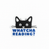 Sticker with a black cat illustration and text &