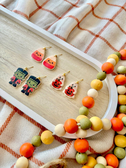 Cute Halloween Earrings | Candy Corn, Frankenstein &amp; Ghost Clay Earrings