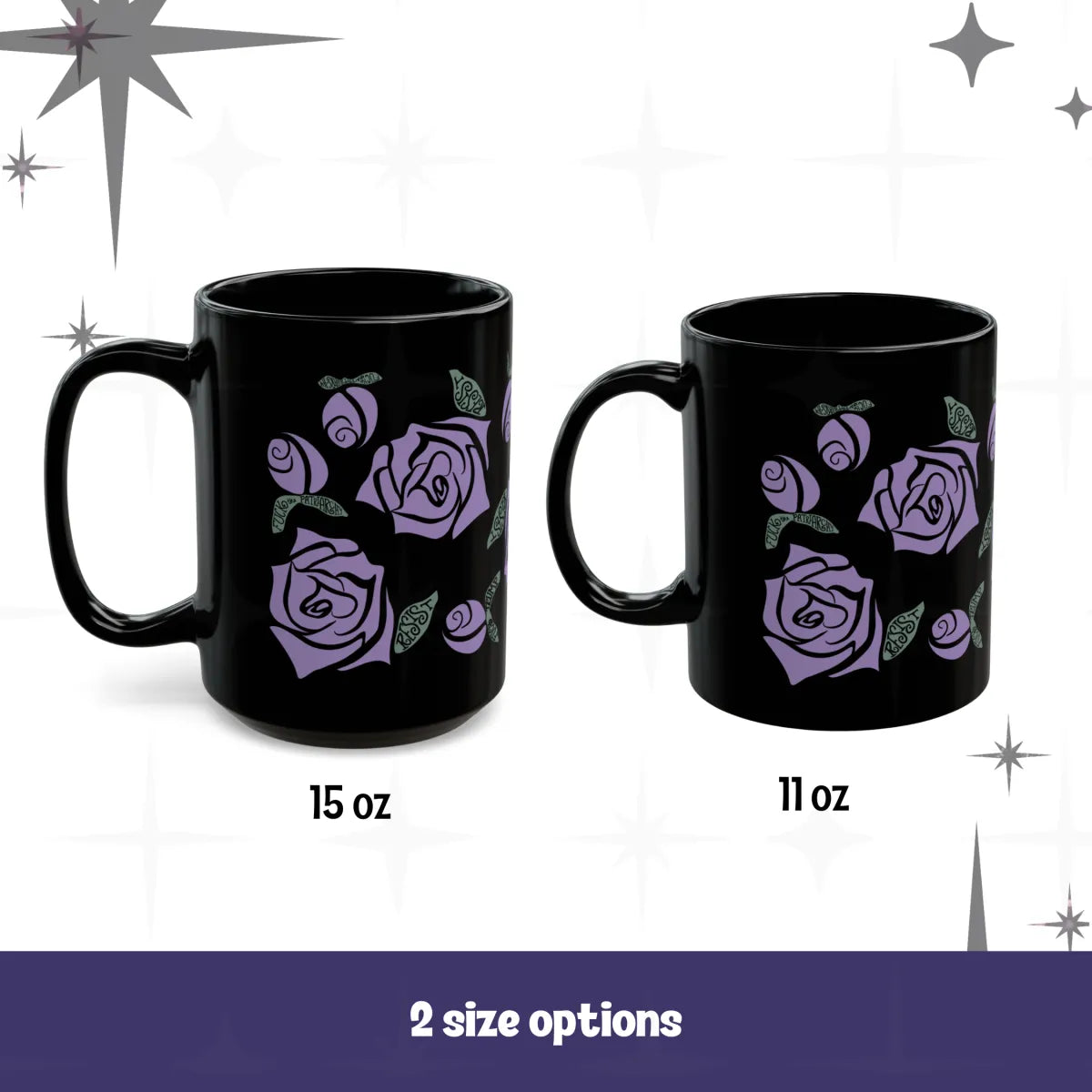 Black Ceramic Floral Rose Mug – Hidden Message Feminist Resist Coffee Mug Adult Language