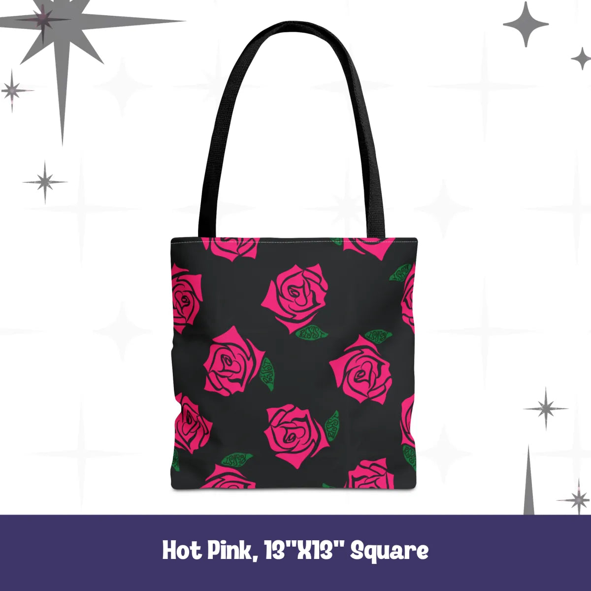 Resist Rose Pattern Tote Bag – Black Floral Statement Carryall, Blue Pink Purple Options