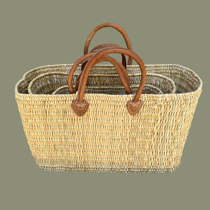 Structured Moroccan Market Basket Tote with Leather Handles