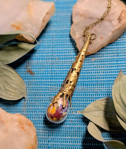 Unique Handcrafted Large Medicine Woman Floral Necklace with Quartz and Colorado Wildflowers (Copy)