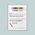 The image is a white thank you card with a pencil graphic and a rainbow-colored pencil. The card has a blank space for a message and a blank space for a signature.