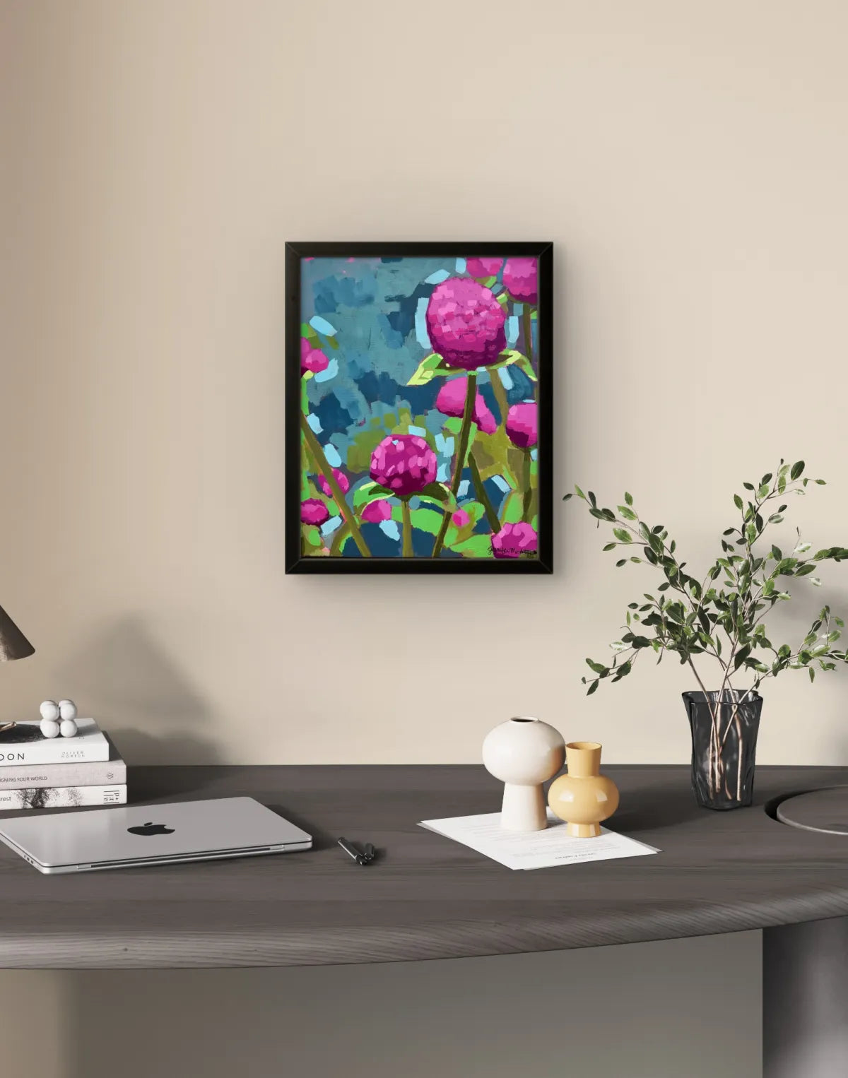 Original Pink Peony Painting, Modern Floral Art, 11x14 Canvas