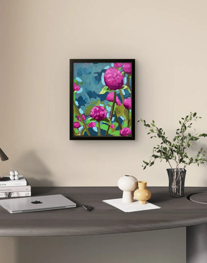 Original Pink Peony Painting, Modern Floral Art, 11x14 Canvas