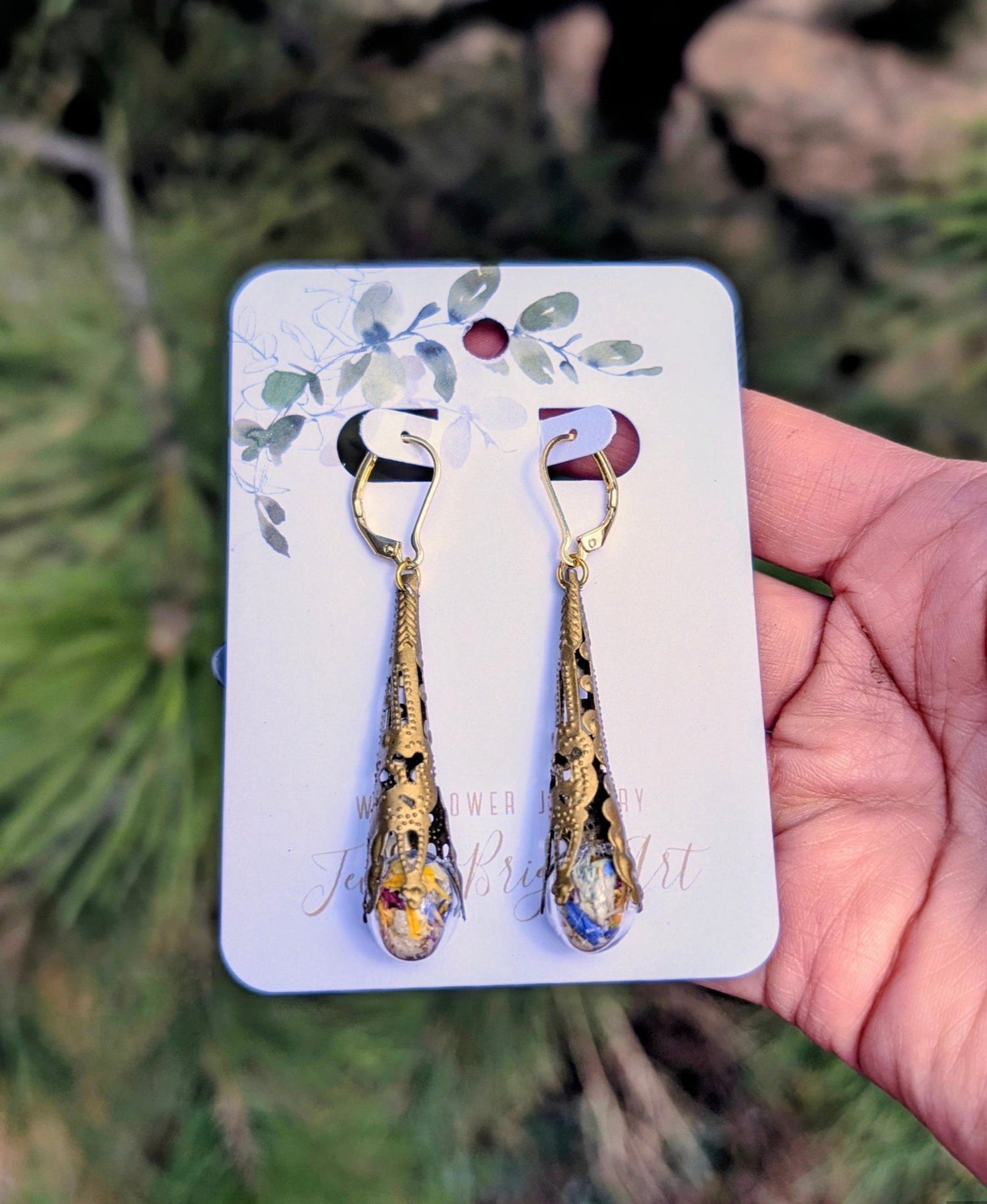 Mushroom Unique Handcrafted Floral Earrings with Wildflowers and Quartz (Copy)