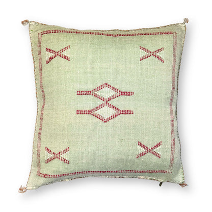 Light Green-Gray Sabra Cactus Silk Kilim Pillow Cover | Handwoven Moroccan Home Decor
