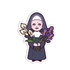 Illustration of a nun holding flowers on a white background