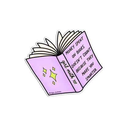 A sticker of an open book with a quote on a white background
