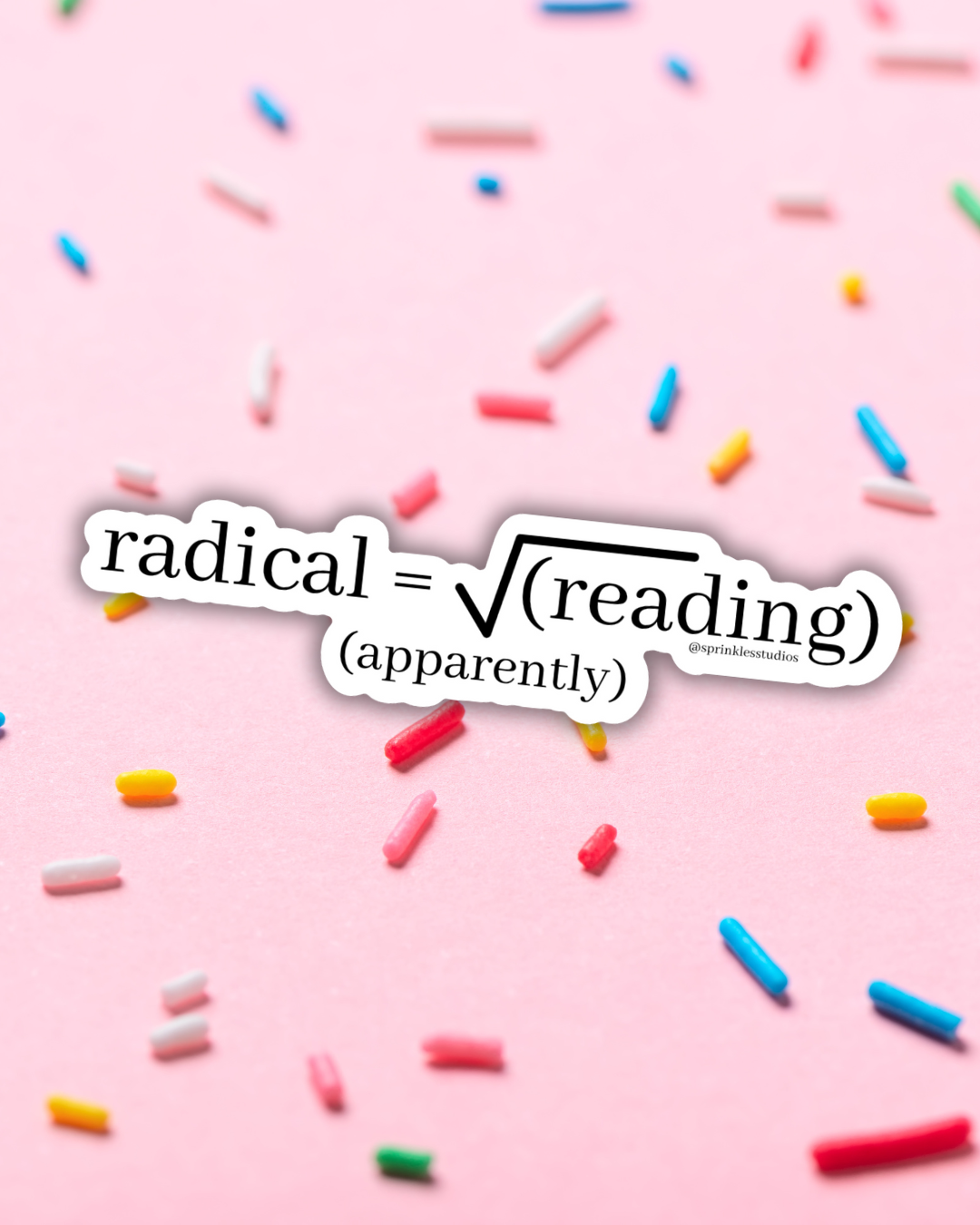 Pink background with colorful sprinkles and text &