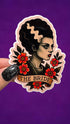 Sticker of a woman with flowers and &
