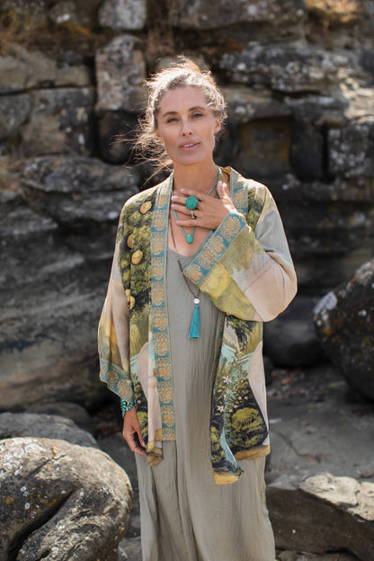 Tree of Life Bamboo Bohemian Kimono Cardigan with Belt