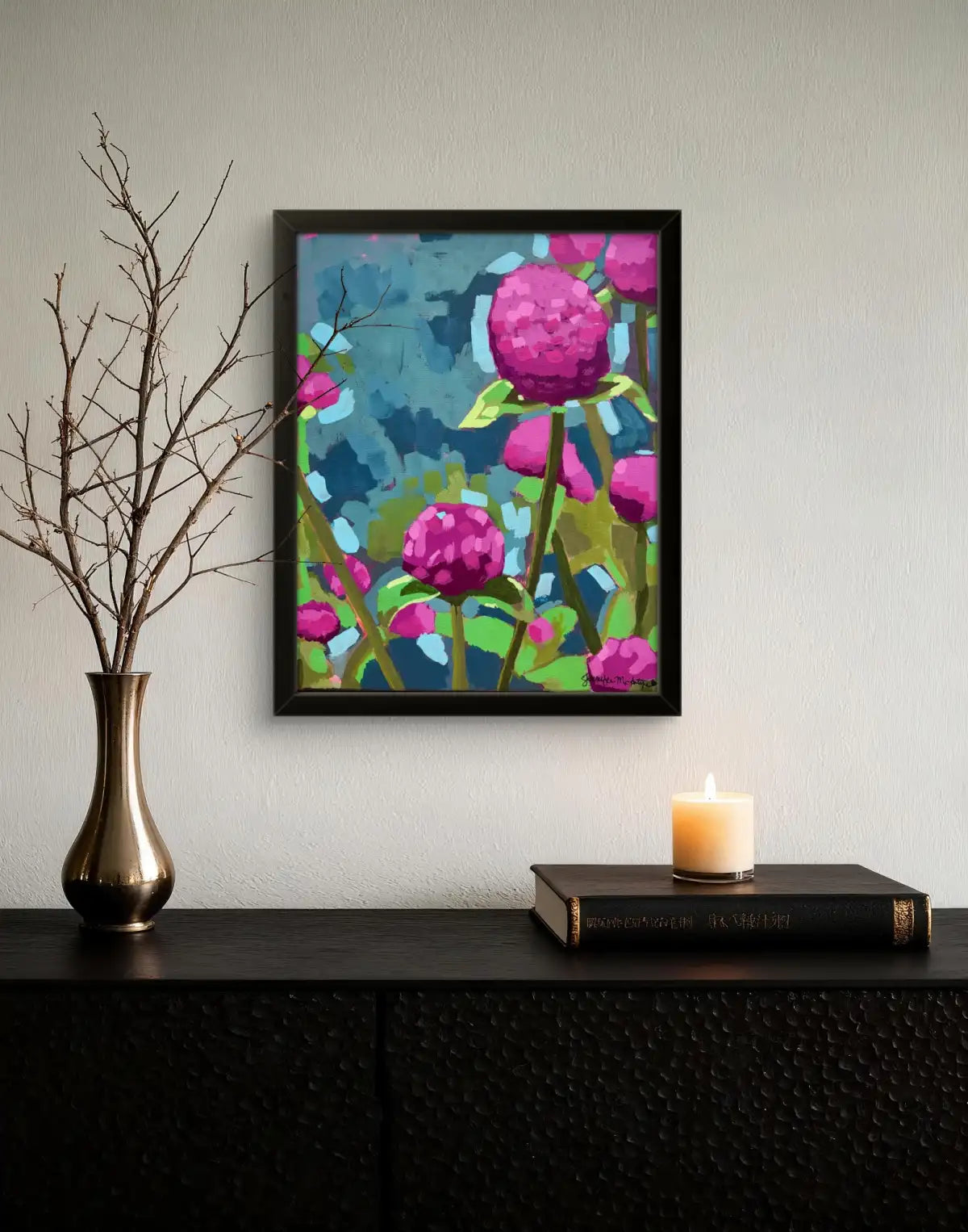 Original Pink Peony Painting, Modern Floral Art, 11x14 Canvas