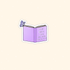 A die-cut sticker featuring a light purple open book with the quote &