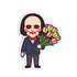 Cartoon character holding a bouquet of flowers on a white background