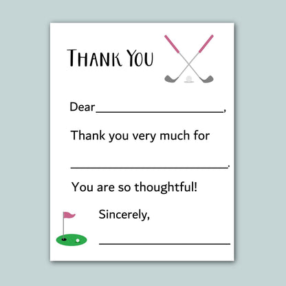 The image is a white card with a golf-themed design, including a golf club and a flag on the green. The card has a message expressing gratitude, and it is not a collage of multiple images. The text on the card is as follows: "Thank You Dear [blank space] Thank you very much for You are so thoughtful! Sincerely, [blank space]"