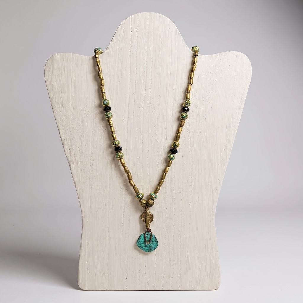 Mykonos Copper Washer Necklace: Turquoise and Antiqued Ethiopian Brass Beads
