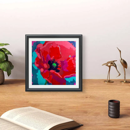 Poppy acrylic painting 12x12 framed