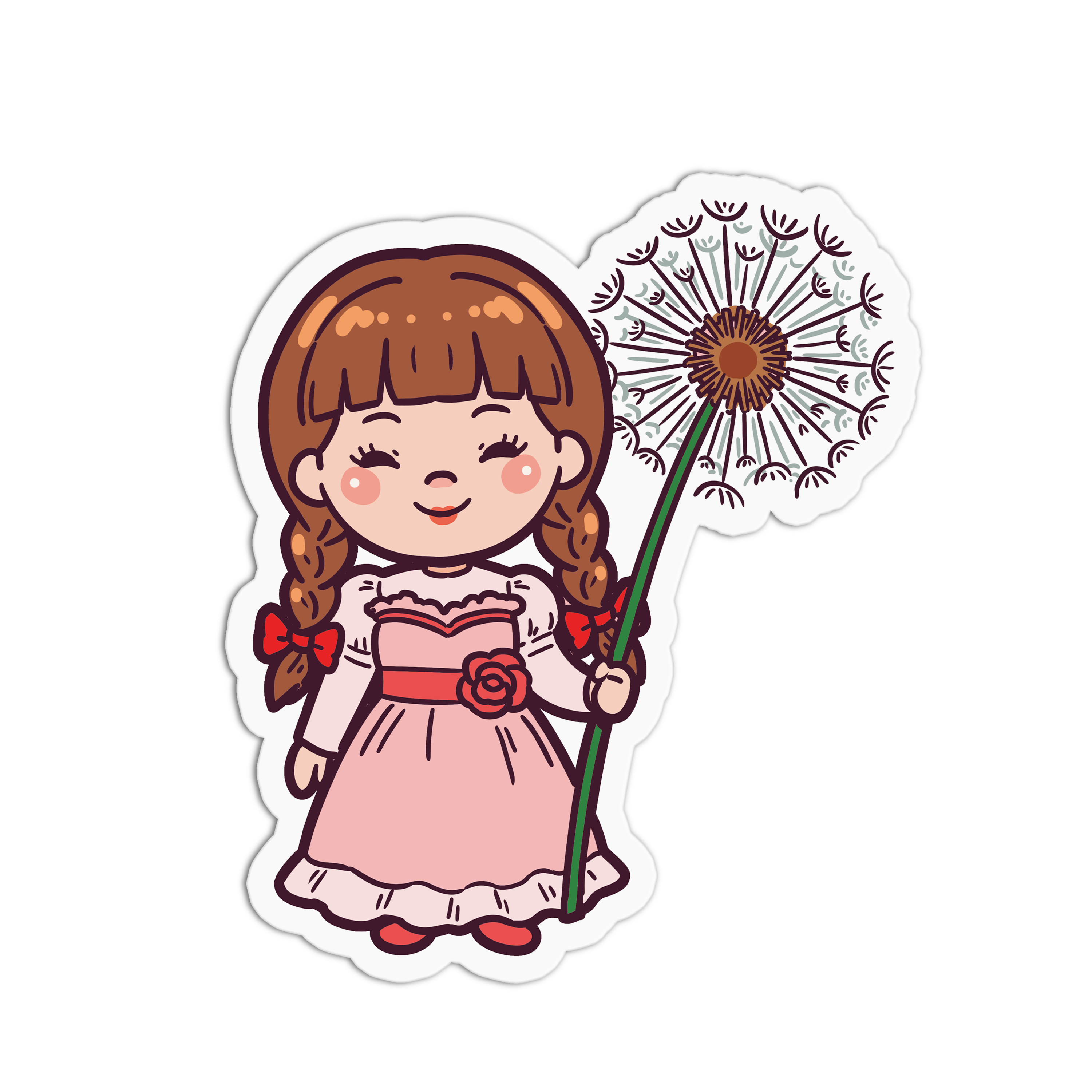 Illustration of a girl holding a dandelion on a white background