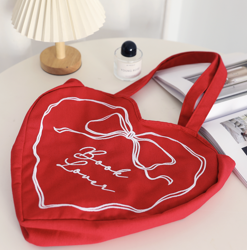 Book Lover Heart Embroidered Tote Bag | Reader Tote