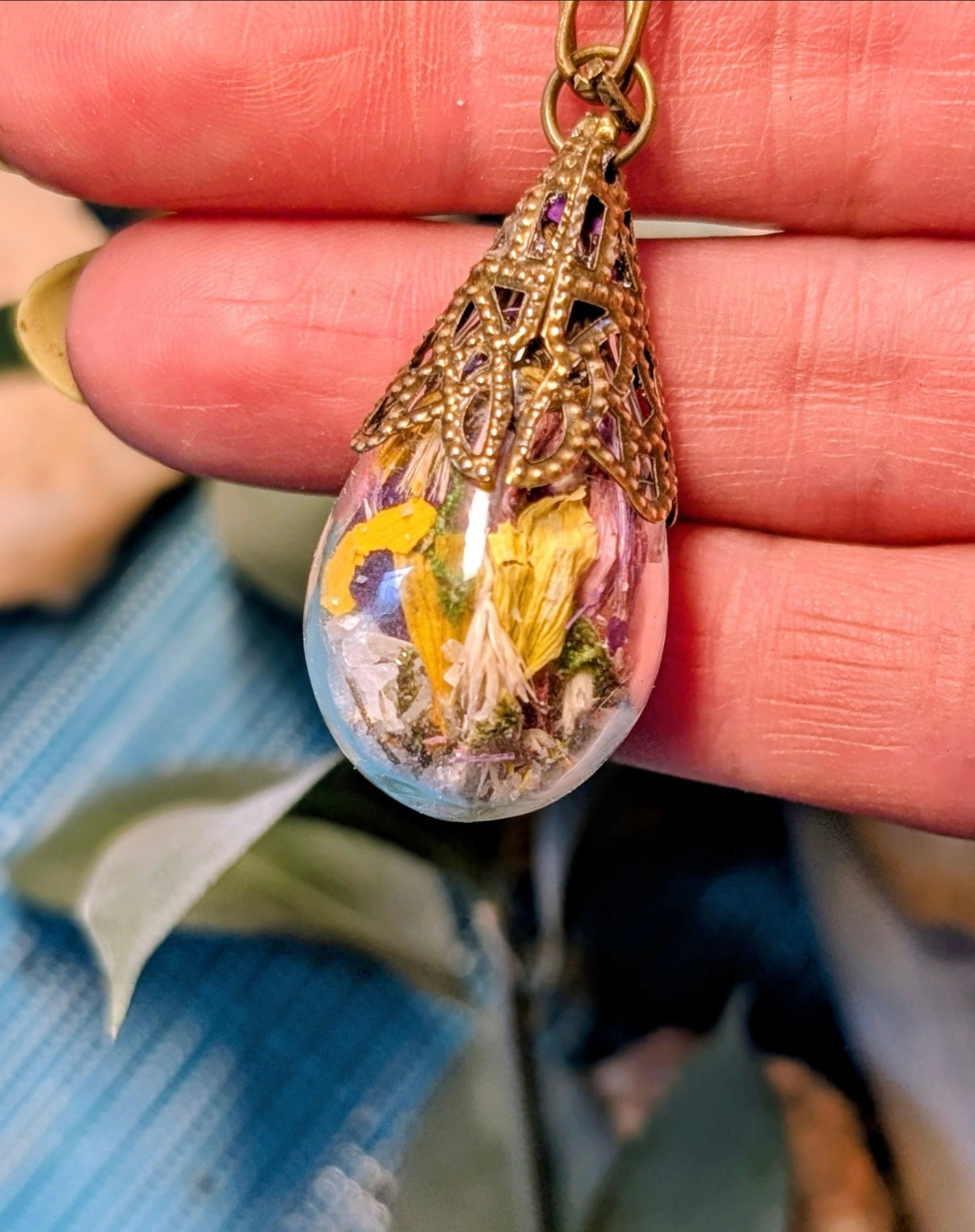 Unique Handcrafted Large Medicine Woman Floral Necklace with Quartz and Colorado Wildflowers (Copy)