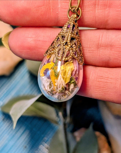 Unique Handcrafted Large Medicine Woman Floral Necklace with Quartz and Colorado Wildflowers (Copy)