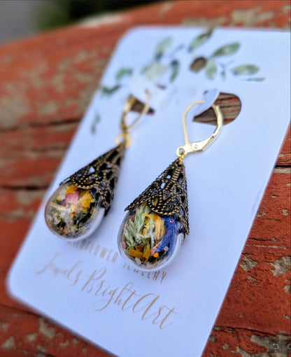 Mushroom Unique Handcrafted Floral Earrings with Wildflowers and Quartz (Copy)