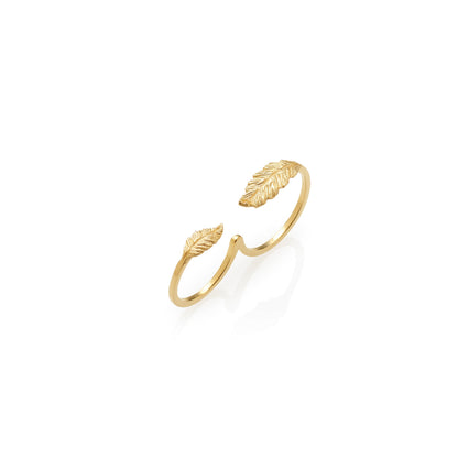 handmade gold double ring with leaves, flat lay