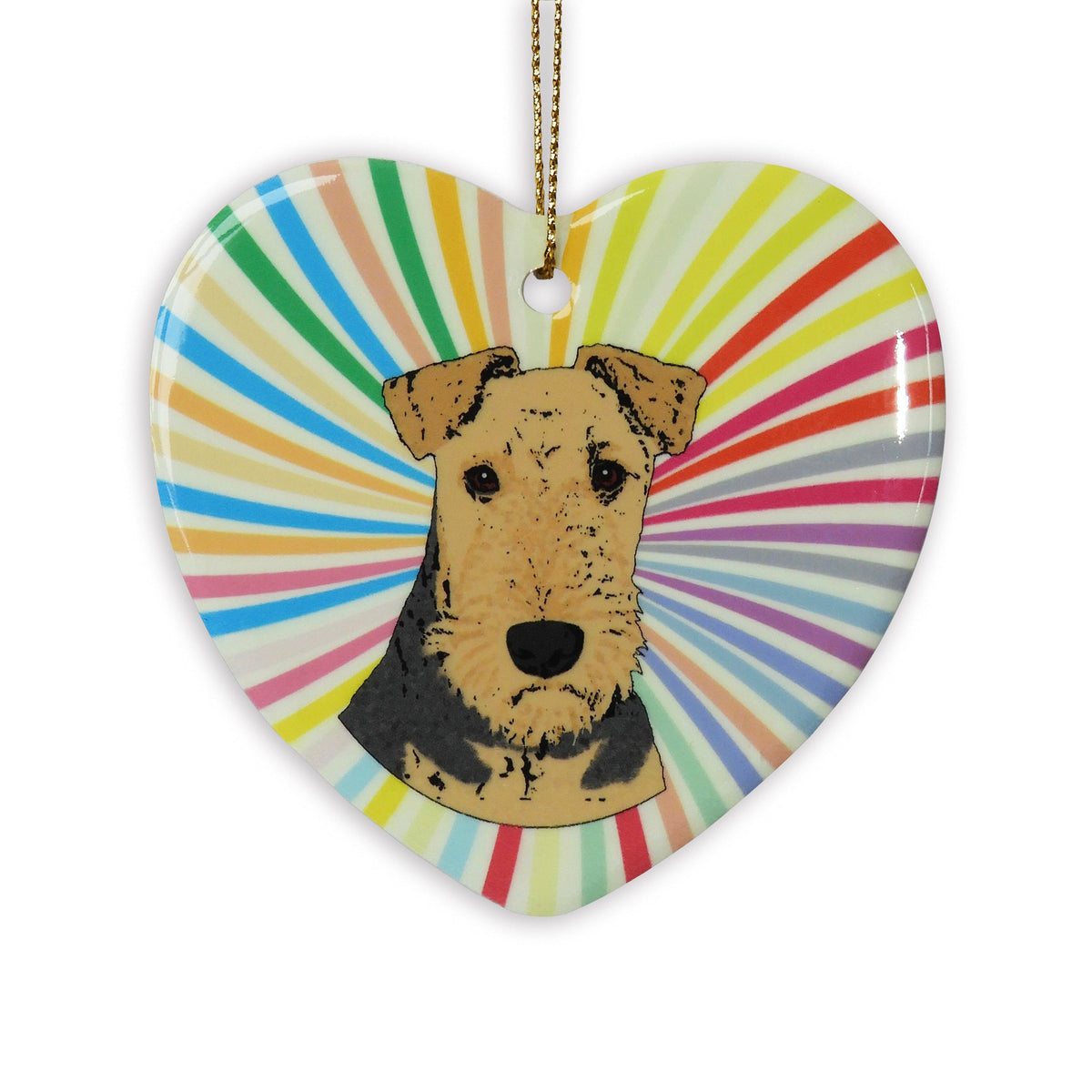 Airedale Ceramic Heart Ornament