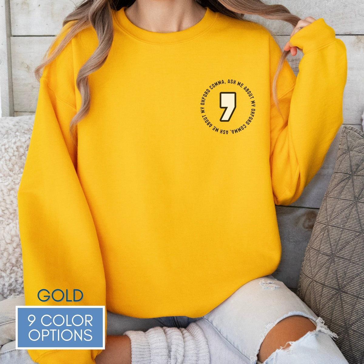 Oxford Comma Embroidered Crewneck Sweatshirt | Literary Apparel, English Language Pullover