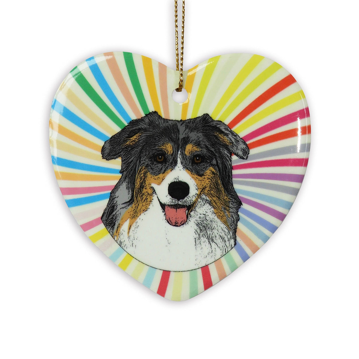 Aussie Shepherd Ceramic Heart Ornament